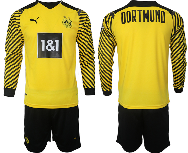 Men 2021-2022 Club Borussia Dortmund home yellow Long Sleeve blank Soccer Jersey->borussia dortmund jersey->Soccer Club Jersey